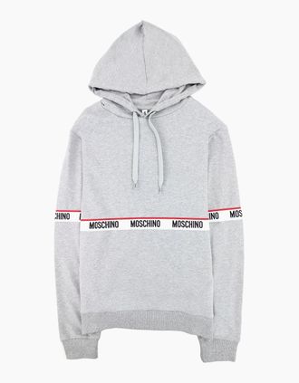 Moschino Mens Moschino Underwear Tape Logo Lounge Hooded Sweatshirt Grey 0489 - Size: 44
