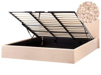 Beliani Cama matrimonial de tejido beige 180x200
