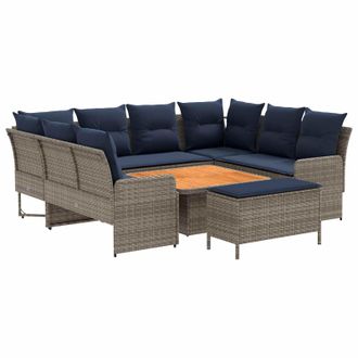 vidaXL Juegos De Muebles 7 Uds. Gris Y Azul Marino Rat&aacute;n Sint&eacute;tico Vidaxl