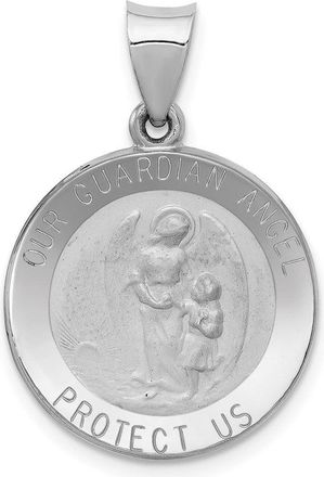 Diamond2Deal 14K White Gold Our Guardian Angel Medal Hollow Pendant