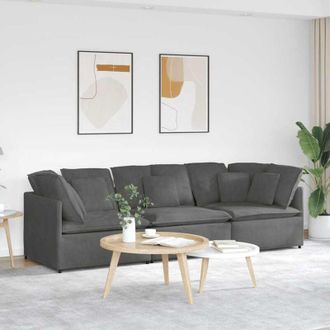 vidaXL Vidaxl - Divano Modulare con Cuscini in Tessuto a Coste Grigio Scuro