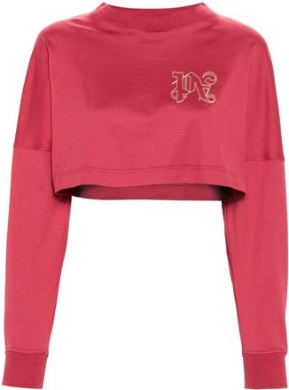 Palm Angels monogram-embroidered cropped T-shirt - women - Polyester/Cotton - S