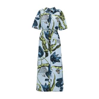 Erdem Kleedjes, Dames, Veelkleurig, XS, Katoen, Abito Midi a Trapezio in Cotone Poplin