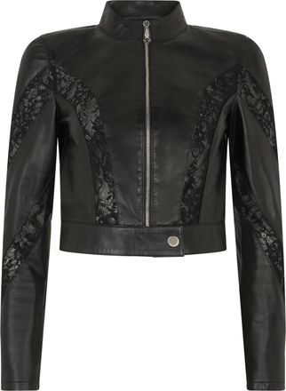 Philipp Plein Fitted Biker Jacket With Lace Inserts