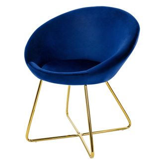 ML Design Ml-design - Sillas De Comedor Azul Ergon&oacute;micas, Asiento Tapizado Aspecto De Terciopelo Patas De Metal Con Respaldo Y Reposabrazos Sill&oacute;n Moderno Para 