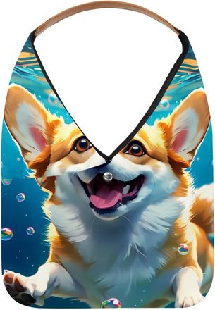 Generic Lovely Corgi Swims Underwater Reusable Lightweight Grocery Bags - Foldable Into Compact Pouch, Washable & Sturdy, Multipurpose for Shopping and Travel