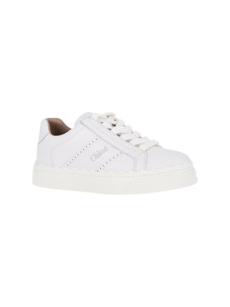 Chlo&eacute; Perforated Leather Sneakers - White