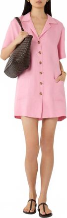 Asceno Linen Short Buttoned Shirt Dress In Flamingo Pink