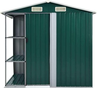 vidaXL Cobertizo de jardín con estante hierro verde 205x130x183 cm Vidaxl