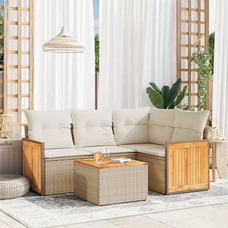 vidaXL Vidaxl - Juego De Sof&aacute;s Jard&iacute;n Con Cojines 5 Pzas Rat&aacute;n Sint&eacute;tico Beige