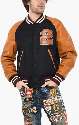 Dsquared2 Wool Blend Bomber Jacket with Leather Sleeve size 46