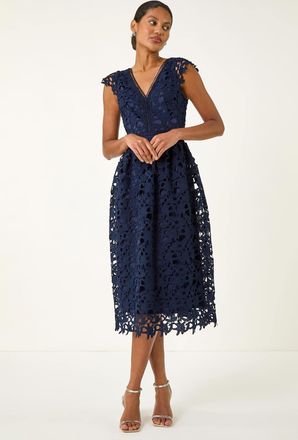 Roman Premium Crochet Lace Midi Dress