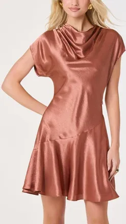 ASTR the Label Sherrer Cowl Neck Satin Dress in Dusty Coral at Nordstrom, Size X-Small