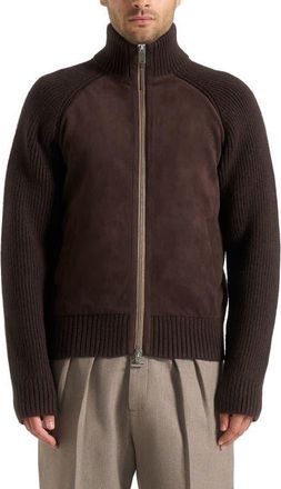 Mani&egrave;re De Voir Rami Suede & Knit Jacket in Brown at Nordstrom, Size X-Large