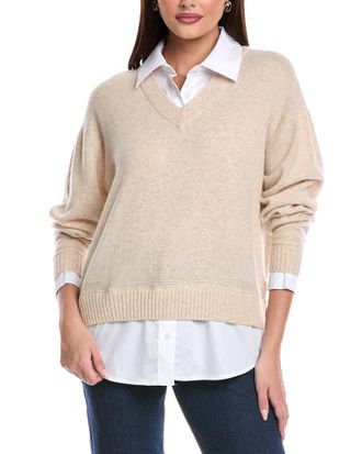 Brodie Shirting V-Neck Cashmere Sweater