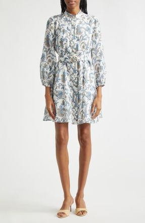 Veronica Beard Kumar Long Sleeve Floral Paisley Linen & Silk Dress in Dove Multi at Nordstrom, Size 10