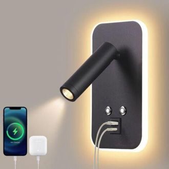 OEM Aplique De Pared Led - L&aacute;mpara De Mesita De Noche Con Interruptor T&aacute;ctil Y Brillo Ajustable, Puerto De Carga Usb A+c, Iluminaci&oacute;n Ambiental Para Dormi