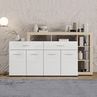 Dmora Aparador Dovad, Alacena 2 Cajones, 5 Estantes, Puertas Batientes, Corredera, 189x42x100h Cm Blanco
