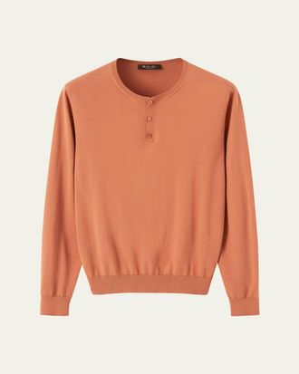 Loro Piana Mens Ice Wish Sea Island Cotton Henley Sweater