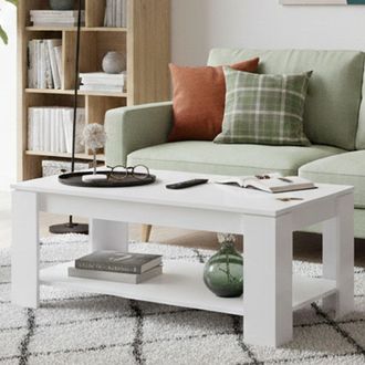 Dmora Tavolino Da Salotto Chicago, Tavolino Da Caff&egrave; Con Ripiano Elevabile, Tavolo Basso Da Soggiorno, 102x50h43/54 Cm, Bianco Opaco