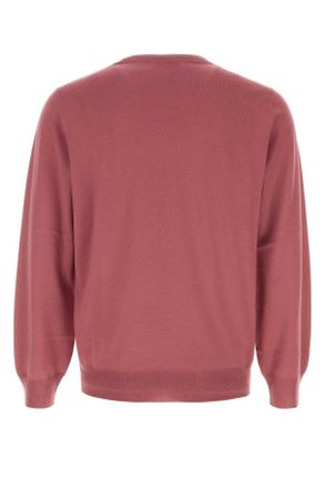 Brunello Cucinelli Mens Dark Pink Wool Blend Sweater Corallo Exterior: Cashmere Maglieria