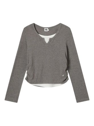 B+ab side-ruched long-sleeved T-shirt - women - Viscose/Polyester - S - Grey