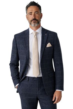 PAUL ANDREW Marineblauwe tweed blazer met visgraatmotief voor heren - Harris