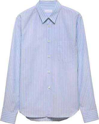 Prada Overhemden, Heren, Blauw, M, Katoen, Gestreept katoenen overhemd