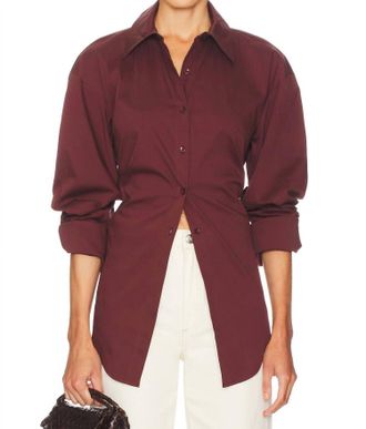 Simon Miller Loch Poplin Button Up Shirt In Choco Brown