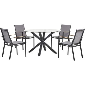 Beliani Set da pranzo da giardino con tavolo in alluminio nero con piano in vetro con 4 sedie Maletto/Busseto