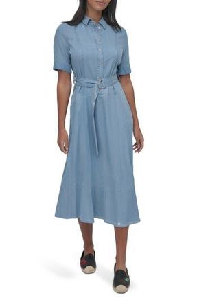 DKNY Belted Drop Waist Denim Midi Dress in Chambray at Nordstrom Rack, Size X-Large