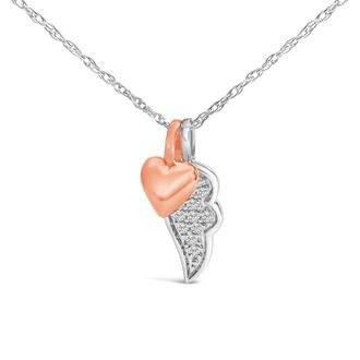 House of Brilliance 14K Rose Gold Plated Sterling Silver 1/10 Cttw Diamond Heart & Wing Pendant Necklace