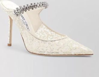 Jimmy Choo London tulle mules pointed toe crystal strap
