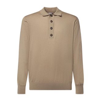 Eleventy Tops, Heren, Bruin, M, Polo met lange mouwen