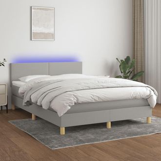 vidaXL Cama Box Spring Colch&oacute;n Y Luces Led Tela Gris Claro 140x200 Cm Vidaxl
