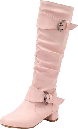 Generic Womens Sexy Knee High Boots Round Toe Med Block Heel Zipper Closure With Metal Accent For Party Banquet Tall Boots