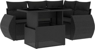 vidaXL Set De Muebles De Jard&iacute;n 5 Pzas Y Cojines Rat&aacute;n Sint&eacute;tico Negro Vidaxl