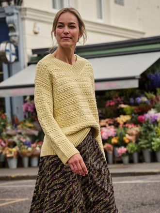 Fat Face FatFace Stella Lemon Yellow V Neck Knitted Jumper