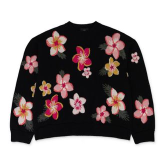 Alanui FLOWERS INTARSIA BLACK SWEATER