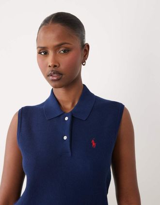 Polo Ralph Lauren Icon - Polo senza maniche in maglia sottile blu navy con logo