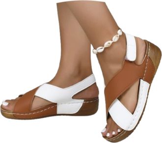 Generic Womens Contrast Color Wedge Orthopedic Sandals 2025 Womens Crisscross Strap Open Toe Summer Shoes Comfortable Orthopedic Sandals (Brown, Adult, Women,