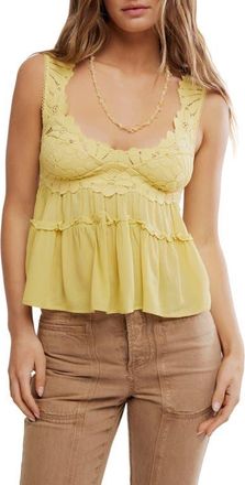 Free People Petal Party Ruffle Trim Lace Babydoll Top in Sicilian Yellow at Nordstrom, Size X-Small