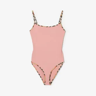 Burberry Check Trim Swimsuit, Size: XXL