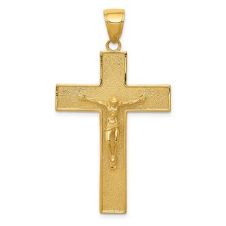 Diamond2Deal 10k Yellow Gold Textured Crucifix Latin Cross Pendant