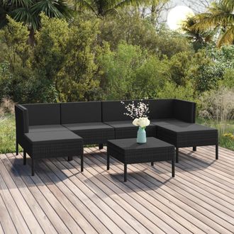 vidaXL 7 Pcs Garden Lounge Set Con Vime Pe Negro