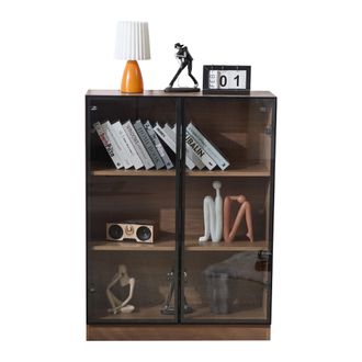 STILVORA Vitrina De Almacenaje Con 2 Puertas, 3 Niveles Y Led, Para Salon, De Vidrio Templado Y Tablero De Particulas, 80 X 30 X 106 Cm, Nogal Natural