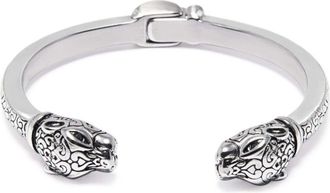 Nialaya panther engraved bangle bracelet - men - stainless steel - M - Silver