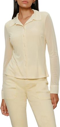 Sanctuary Mesh Button-Up Shirt in Buttercream White at Nordstrom, Size X-Small
