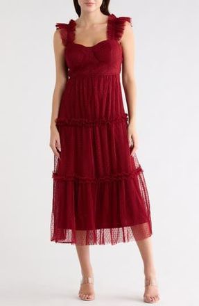 Blu Pepper Mesh Tiered Midi Dress in Burgundy at Nordstrom Rack, Size Medium