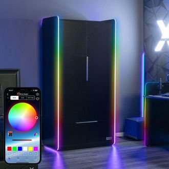 X Rocker Electra 2 Door Wardrobe with 2 Doors 1 Drawer Shelf & LED Lights in Black